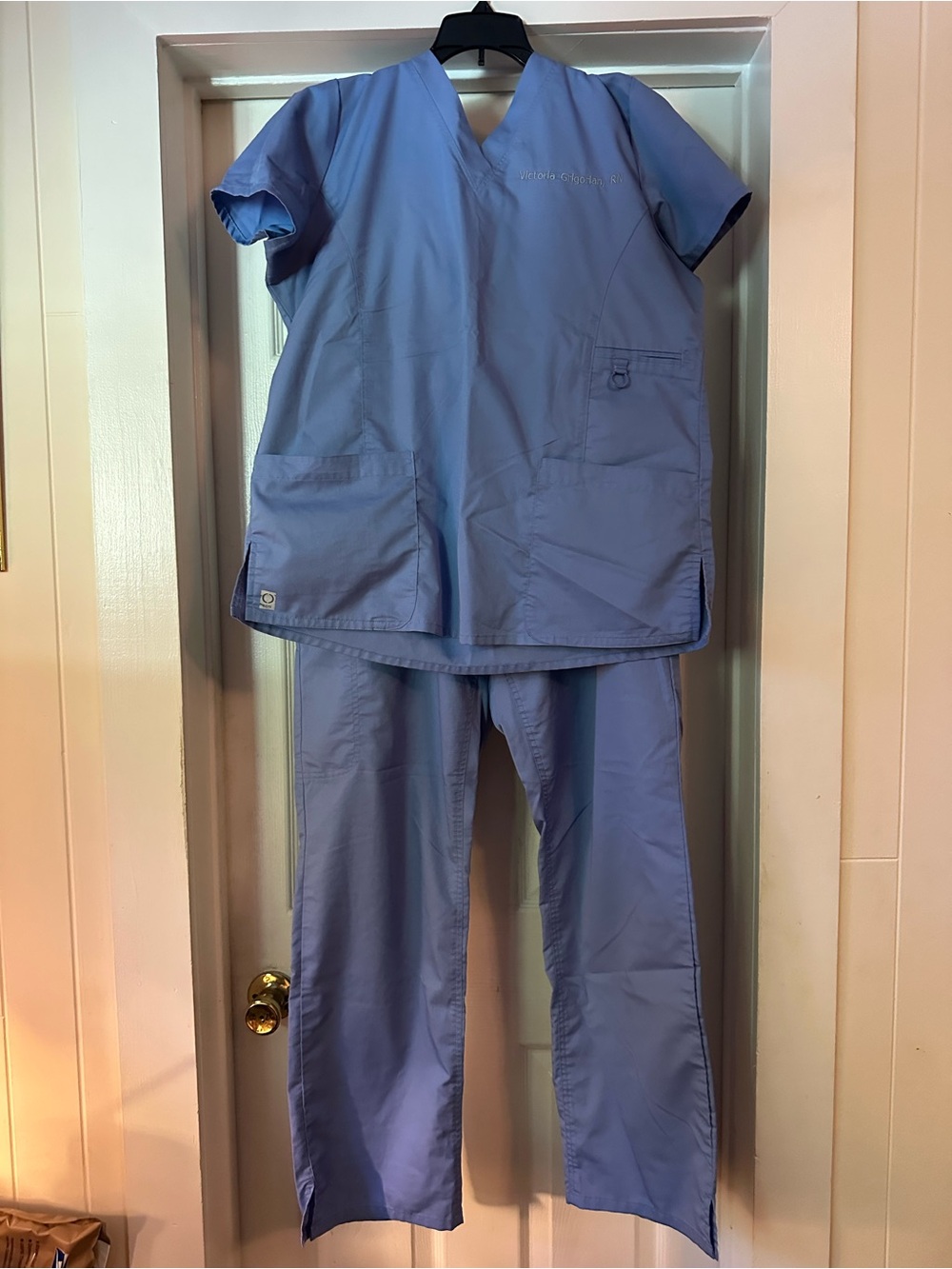 Light Blue V-Neck Short Sleeve Medical Top and Bottom - Classic Scrub Tee